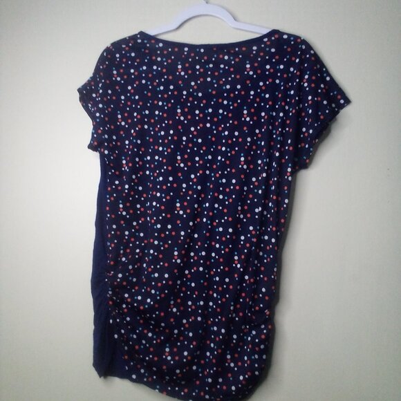 Robin's Nest Shirt Maternity L Short Sleeve Polka Dot Color Block Blue Red - Picture 3 of 15
